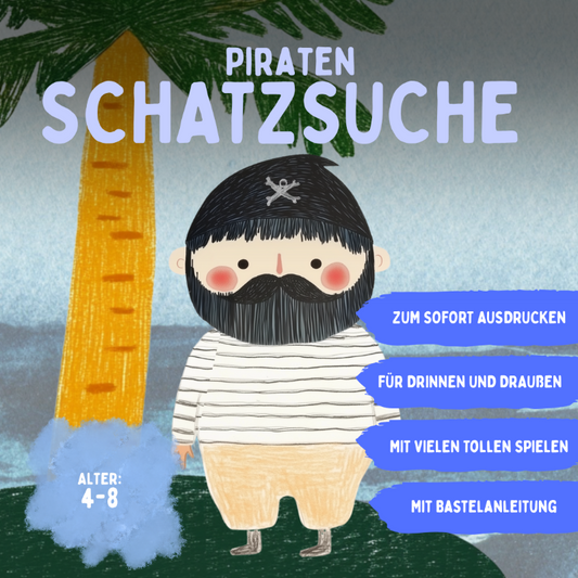 Piraten Schatzsuche zum Ausdrucken – Sofort-Download PDF, drinnen und draußen, für Alter 4–8