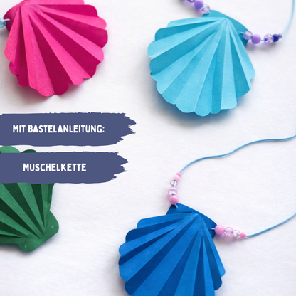 Meerjungfrau Schatzsuche Bastelanleitung – Muschelkette aus Papier basteln für Kindergeburtstag