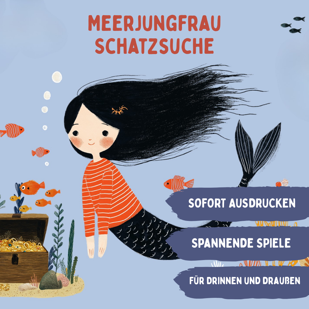 Meerjungfrau Schatzsuche zum Ausdrucken – Sofort-Download PDF für Kindergeburtstag drinnen und draußen
