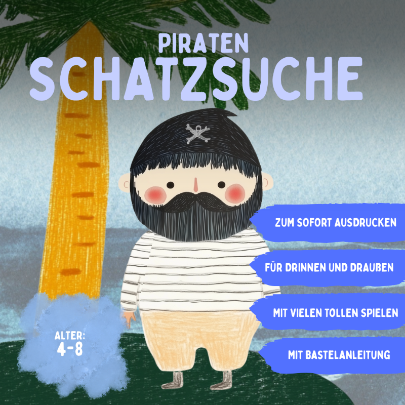 Piraten Schatzsuche zum Ausdrucken – Sofort-Download PDF, drinnen und draußen, für Alter 4–8