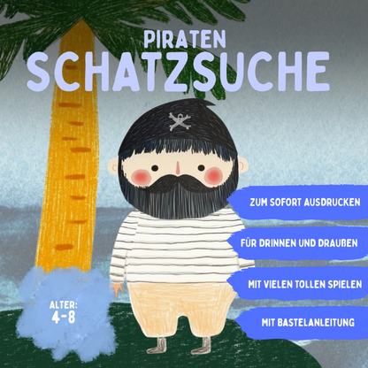 Piraten Schatzsuche zum Ausdrucken – Sofort-Download PDF, drinnen und draußen, für Alter 4–8