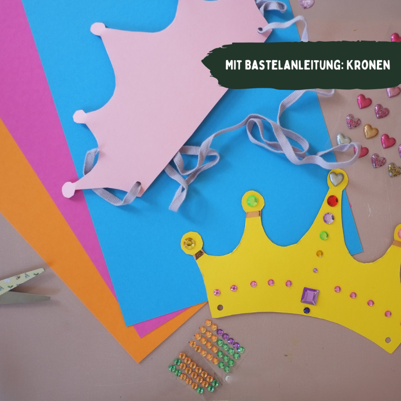  Prinzessinnen Schatzsuche Bastelanleitung – fertige Kronen aus Tonpapier für Kindergeburtstag