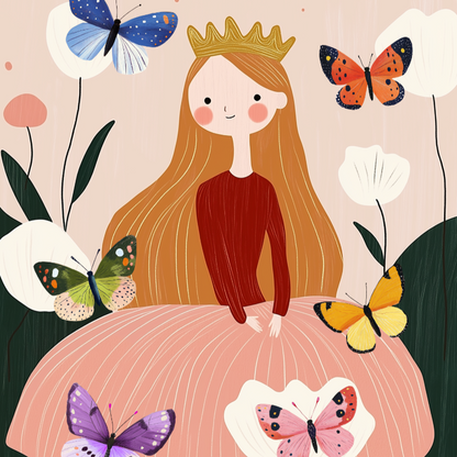 Prinzessinnen Schatzsuche zum Kindergeburtstag – Illustration mit Prinzessinnen und Schmetterlingen